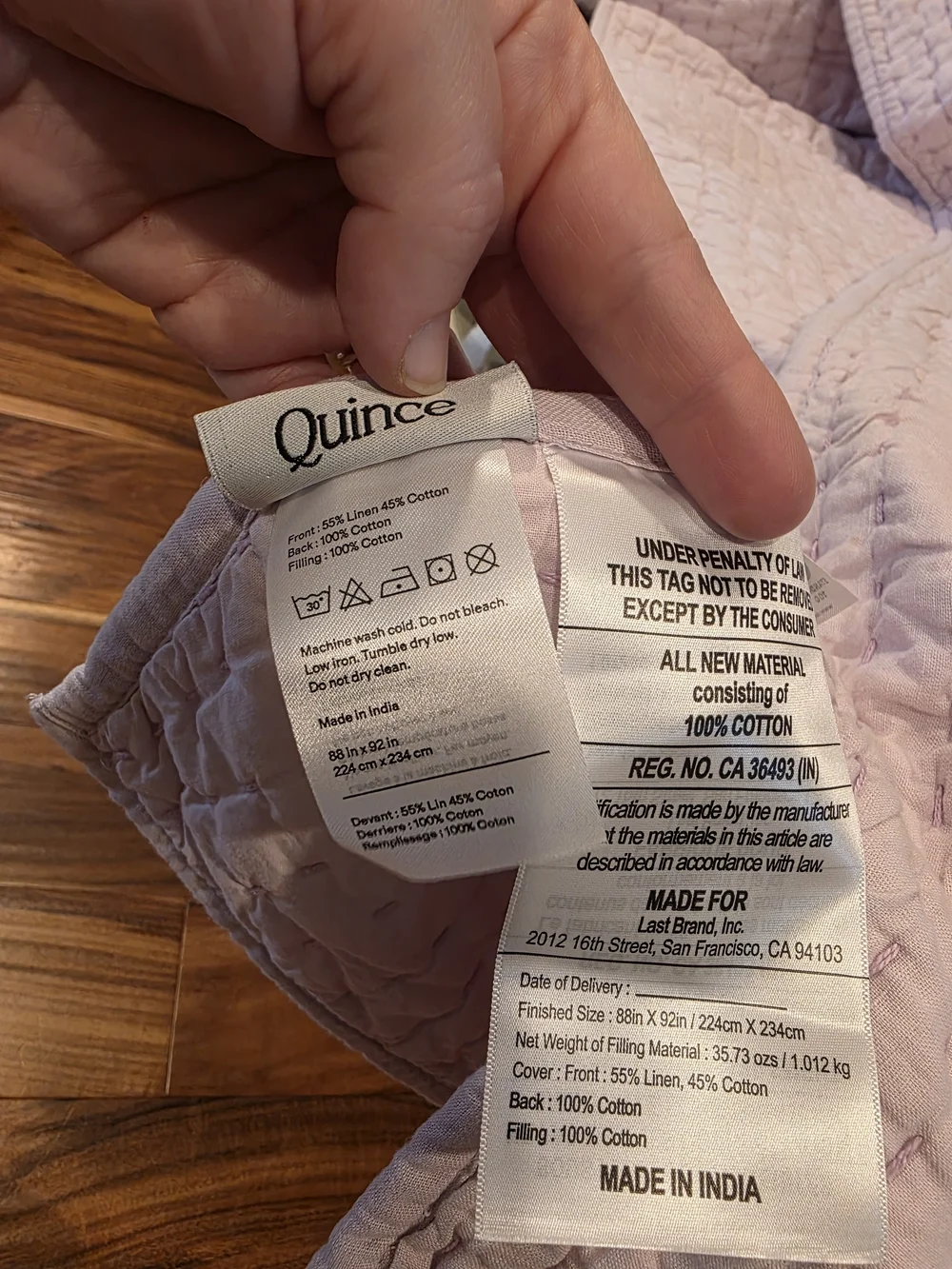 Quince European Linen Cotton Stitch Quilt - Full/Queen - Orchid